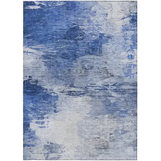 Denim Blue And Sky Blue Abstract Washable Indoor Outdoor Area Rug Photo 4