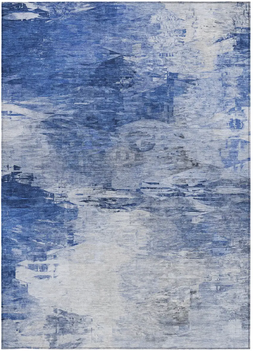 Denim Blue And Sky Blue Abstract Washable Indoor Outdoor Area Rug Photo 4