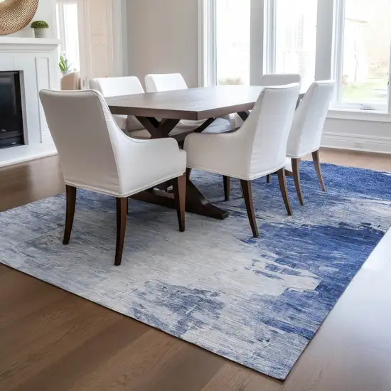 Denim Blue And Sky Blue Abstract Washable Indoor Outdoor Area Rug Photo 6