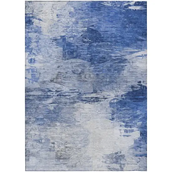 Denim Blue And Sky Blue Abstract Washable Indoor Outdoor Area Rug Photo 2