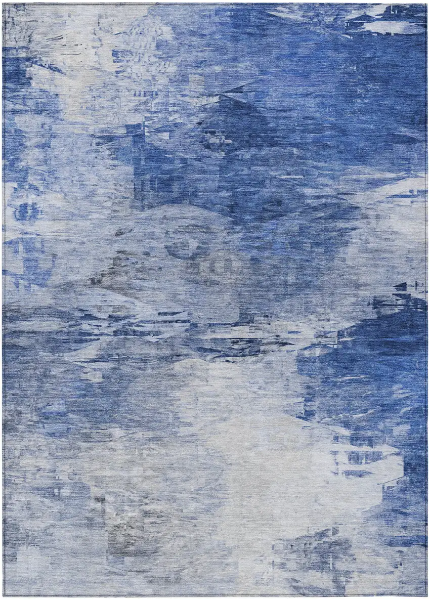 Denim Blue And Sky Blue Abstract Washable Indoor Outdoor Area Rug Photo 2