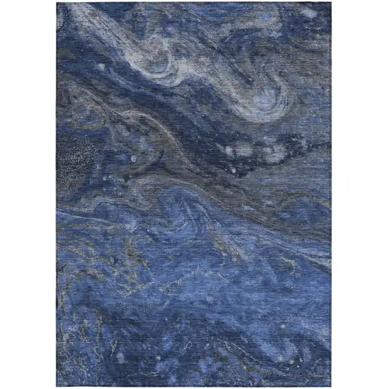 Denim Blue And Sky Blue Abstract Washable Indoor Outdoor Area Rug Photo 5