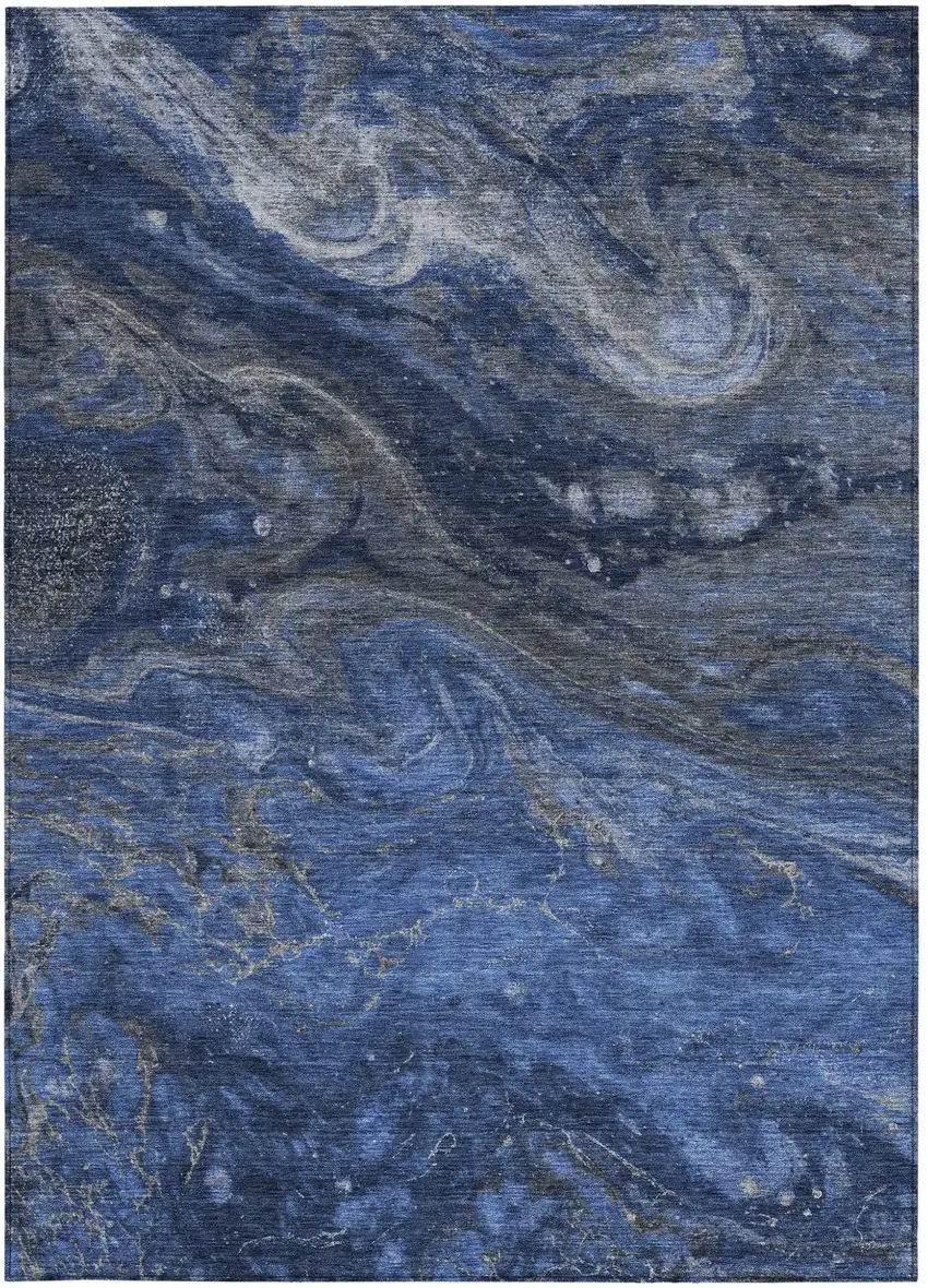 Denim Blue And Sky Blue Abstract Washable Indoor Outdoor Area Rug Photo 5