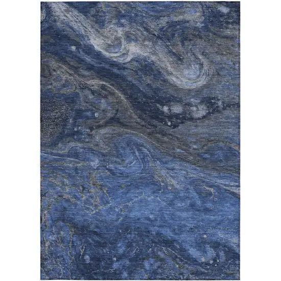 Denim Blue And Sky Blue Abstract Washable Indoor Outdoor Area Rug Photo 5