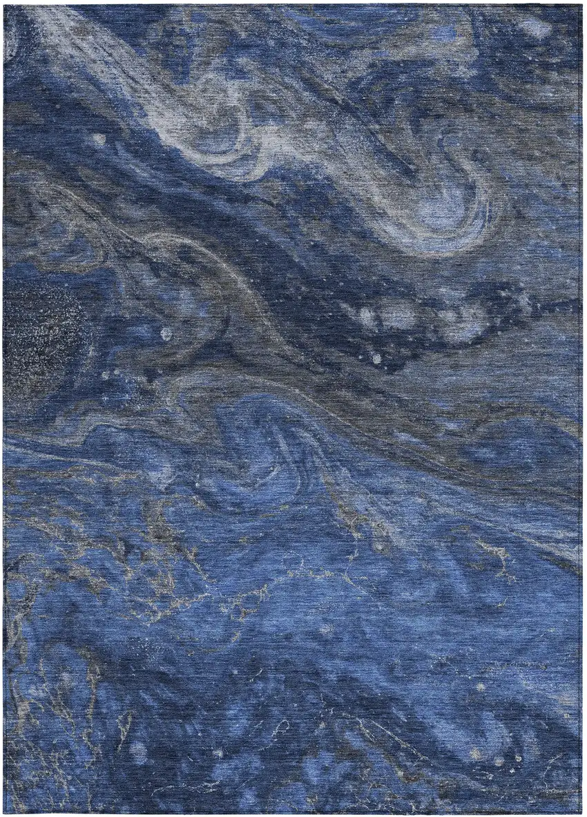 Denim Blue And Sky Blue Abstract Washable Indoor Outdoor Area Rug Photo 5