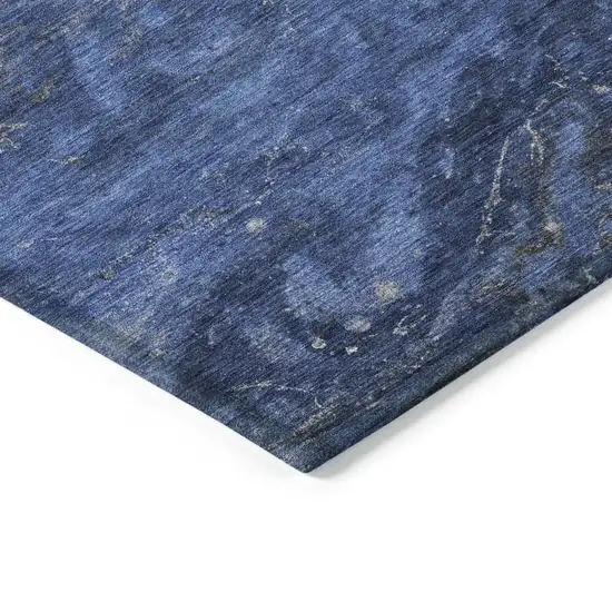 Denim Blue And Sky Blue Abstract Washable Indoor Outdoor Area Rug Photo 5