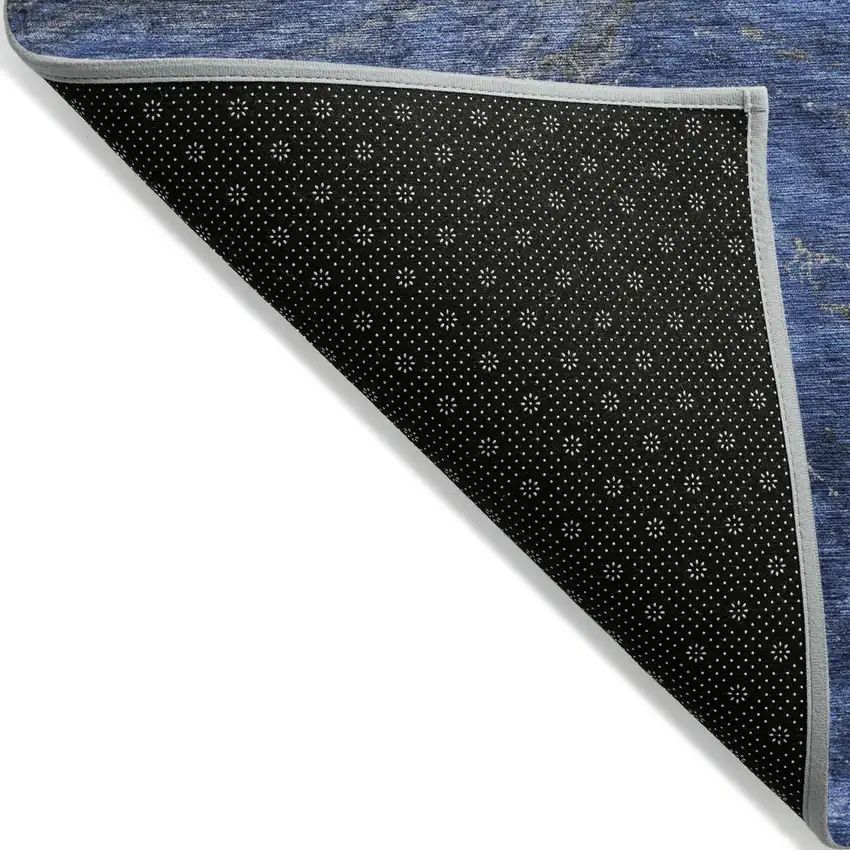 Denim Blue And Sky Blue Abstract Washable Indoor Outdoor Area Rug Photo 4