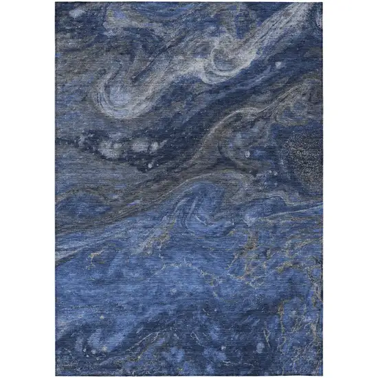 Denim Blue And Sky Blue Abstract Washable Indoor Outdoor Area Rug Photo 2