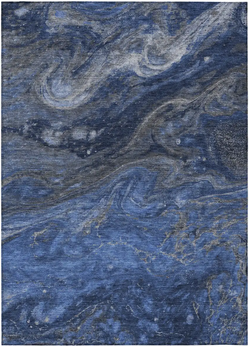 Denim Blue And Sky Blue Abstract Washable Indoor Outdoor Area Rug Photo 2