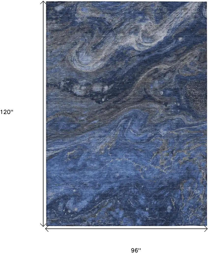 Denim Blue And Sky Blue Abstract Washable Indoor Outdoor Area Rug Photo 3