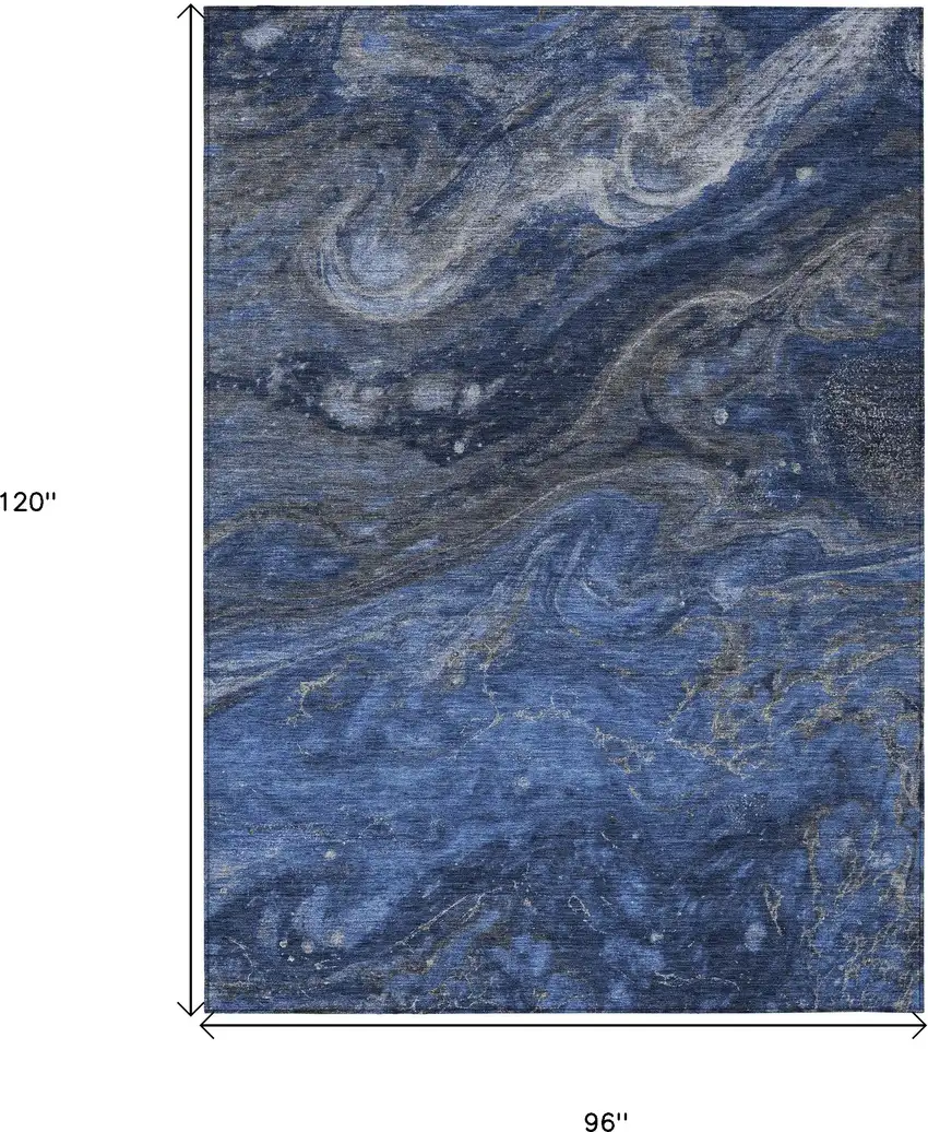 Denim Blue And Sky Blue Abstract Washable Indoor Outdoor Area Rug Photo 3