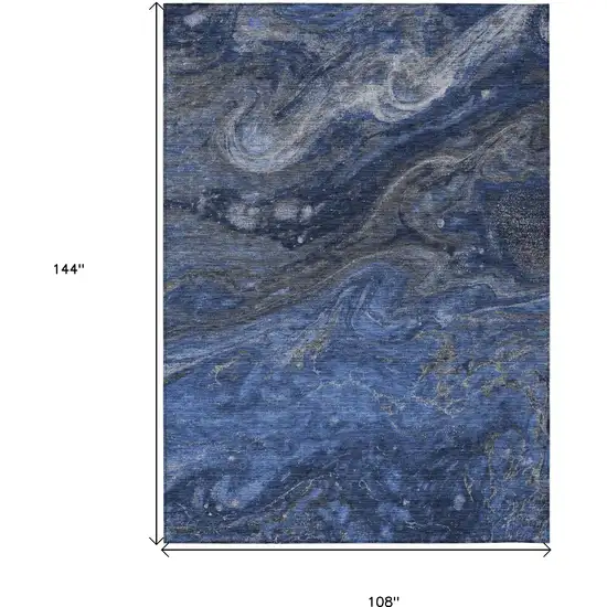 Denim Blue And Sky Blue Abstract Washable Indoor Outdoor Area Rug Photo 3