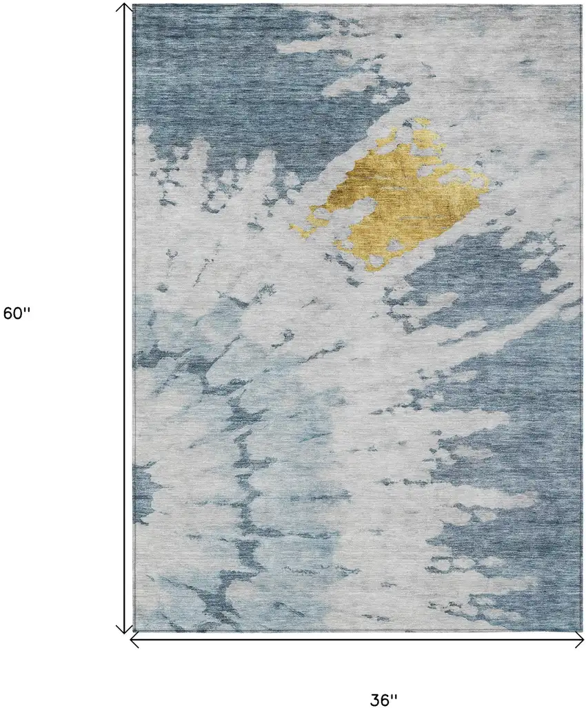 Denim Blue And Sky Blue Abstract Washable Indoor Outdoor Area Rug Photo 9