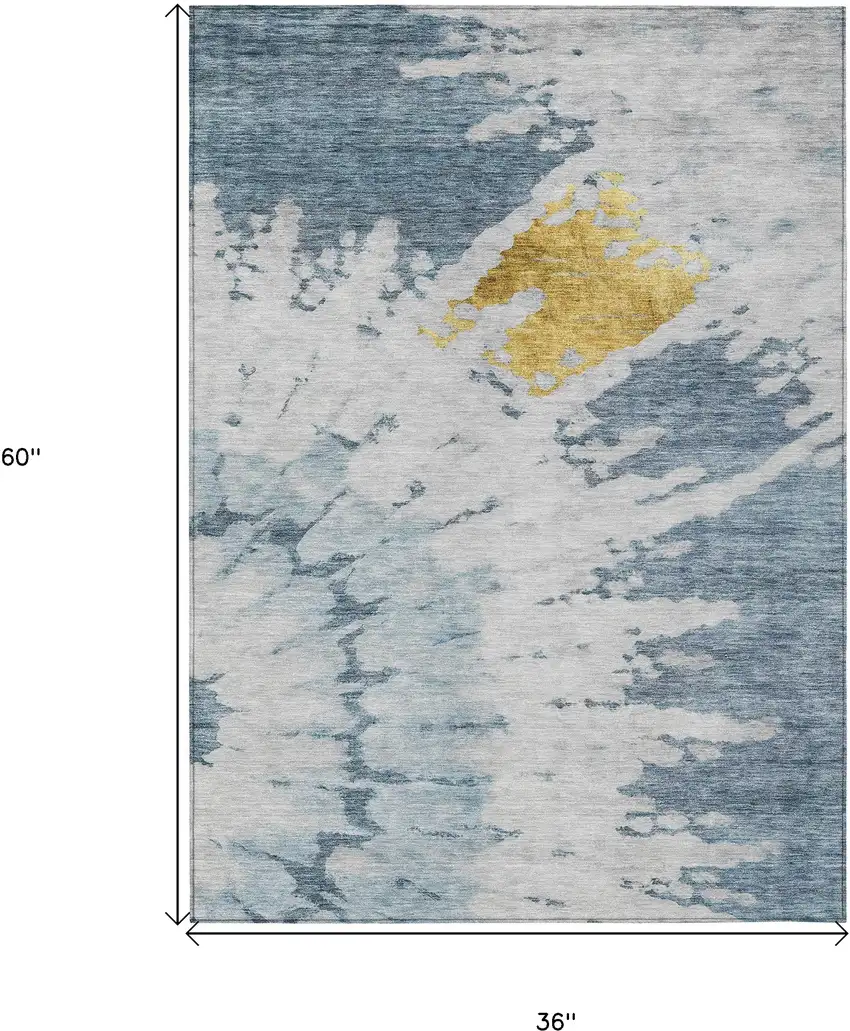 Denim Blue And Sky Blue Abstract Washable Indoor Outdoor Area Rug Photo 9