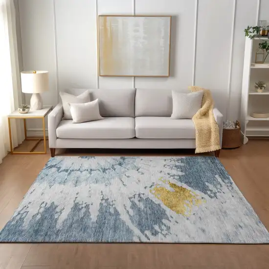 Denim Blue And Sky Blue Abstract Washable Indoor Outdoor Area Rug Photo 7