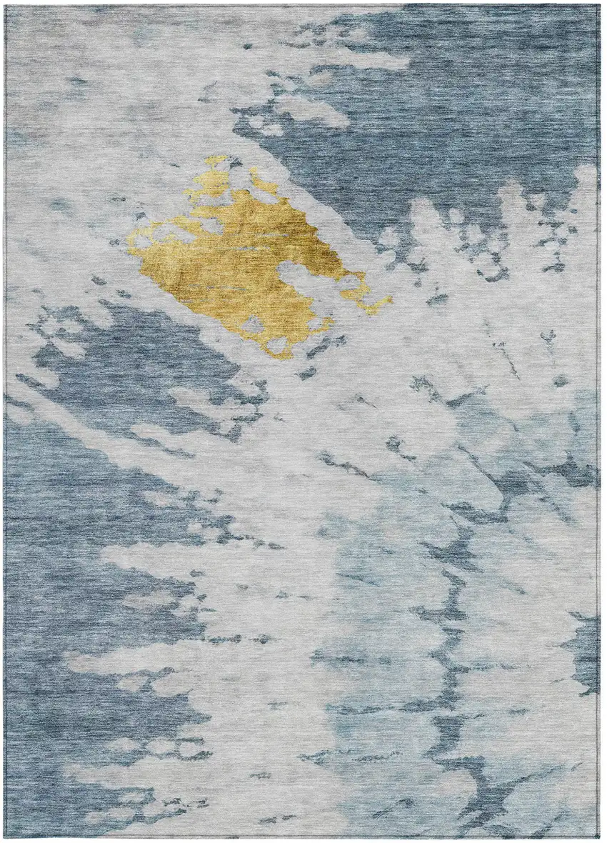 Denim Blue And Sky Blue Abstract Washable Indoor Outdoor Area Rug Photo 5
