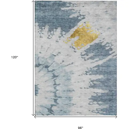 Denim Blue And Sky Blue Abstract Washable Indoor Outdoor Area Rug Photo 3