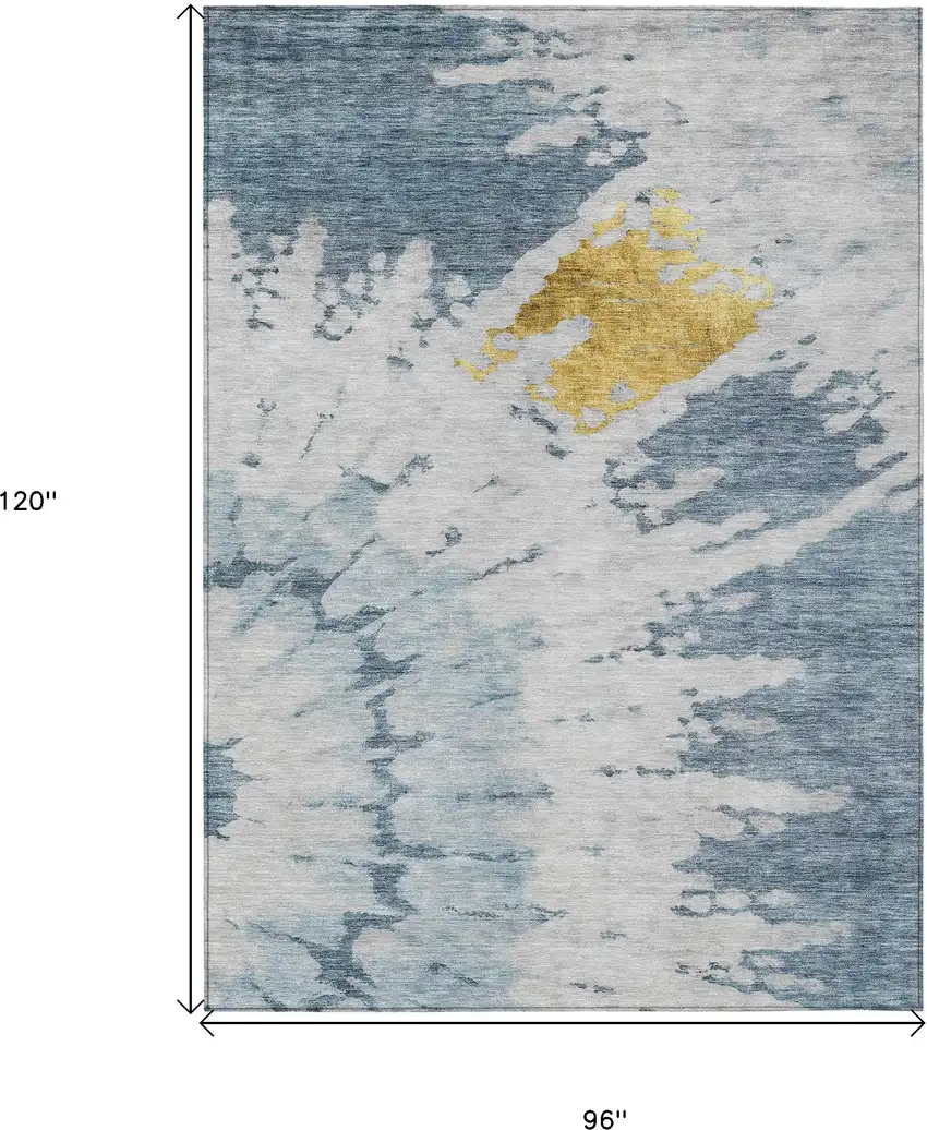 Denim Blue And Sky Blue Abstract Washable Indoor Outdoor Area Rug Photo 3