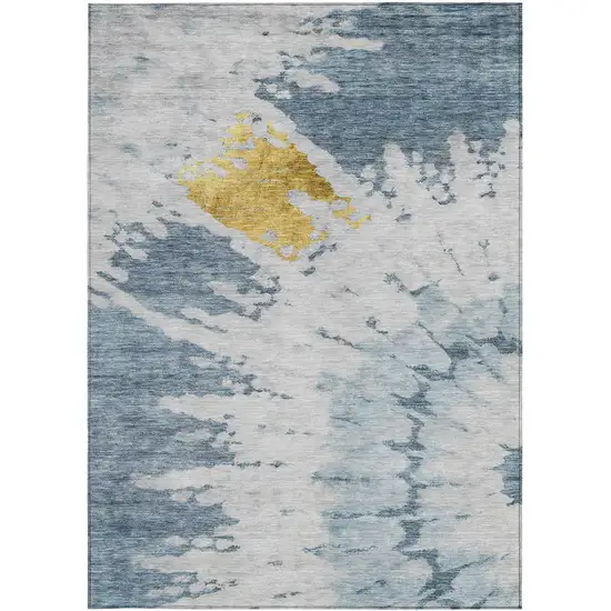 Denim Blue And Sky Blue Abstract Washable Indoor Outdoor Area Rug Photo 5