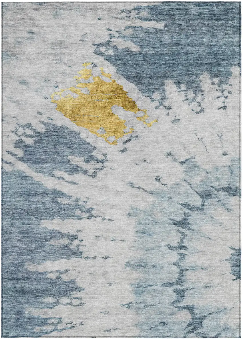 Denim Blue And Sky Blue Abstract Washable Indoor Outdoor Area Rug Photo 5