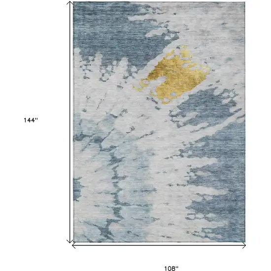 Denim Blue And Sky Blue Abstract Washable Indoor Outdoor Area Rug Photo 3