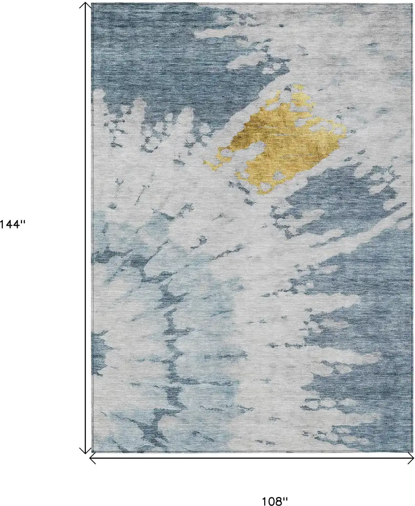 Denim Blue And Sky Blue Abstract Washable Indoor Outdoor Area Rug Photo 3