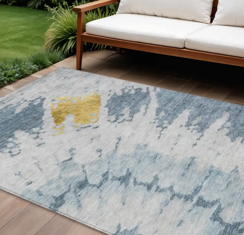 Denim Blue And Sky Blue Abstract Washable Indoor Outdoor Area Rug Photo 1