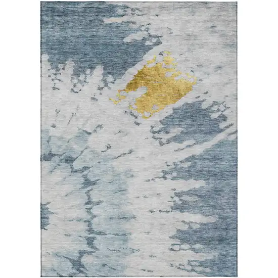 Denim Blue And Sky Blue Abstract Washable Indoor Outdoor Area Rug Photo 2