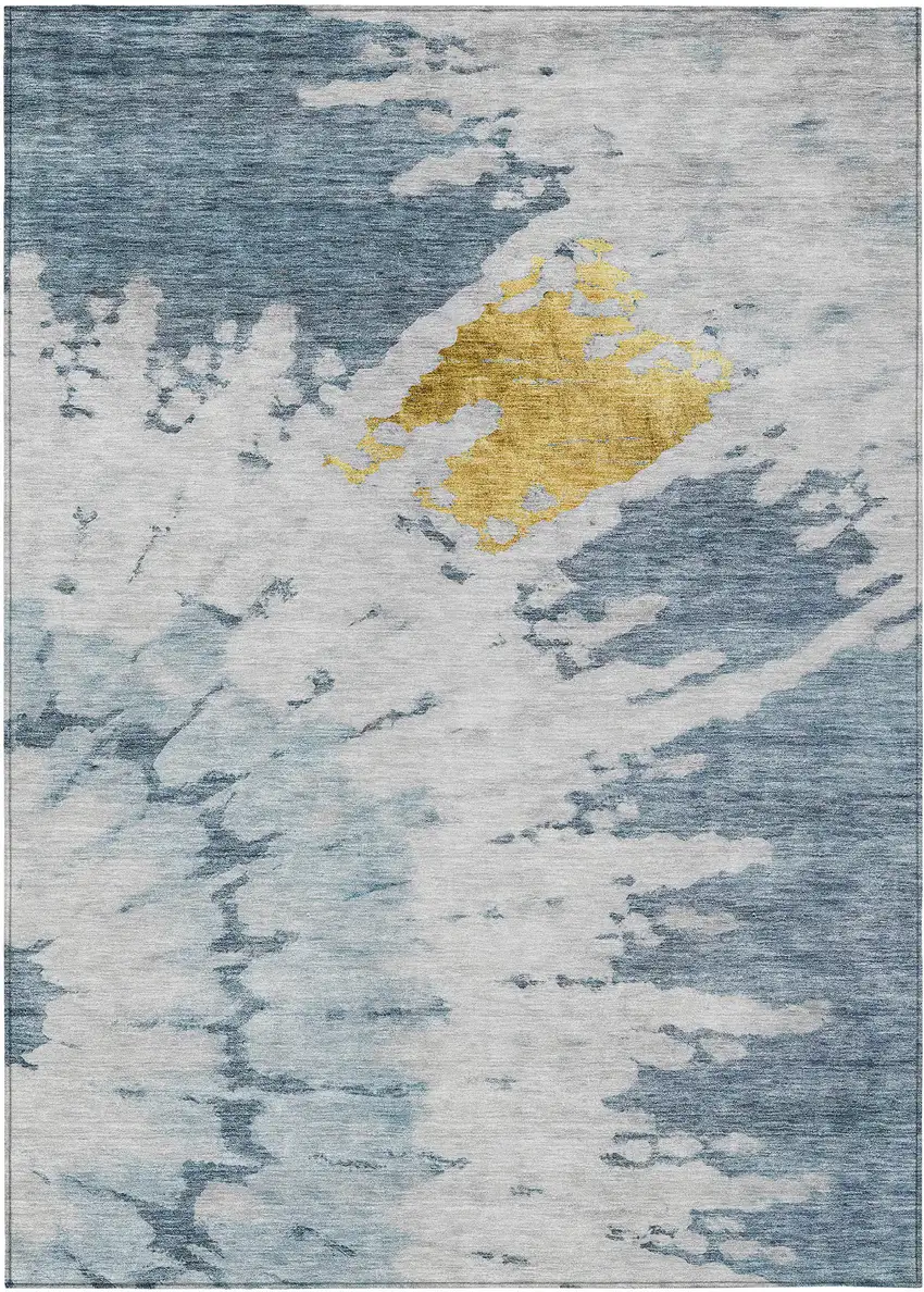 Denim Blue And Sky Blue Abstract Washable Indoor Outdoor Area Rug Photo 2