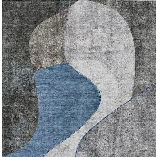 Denim Blue And Sky Blue Abstract Washable Indoor Outdoor Area Rug Photo 5