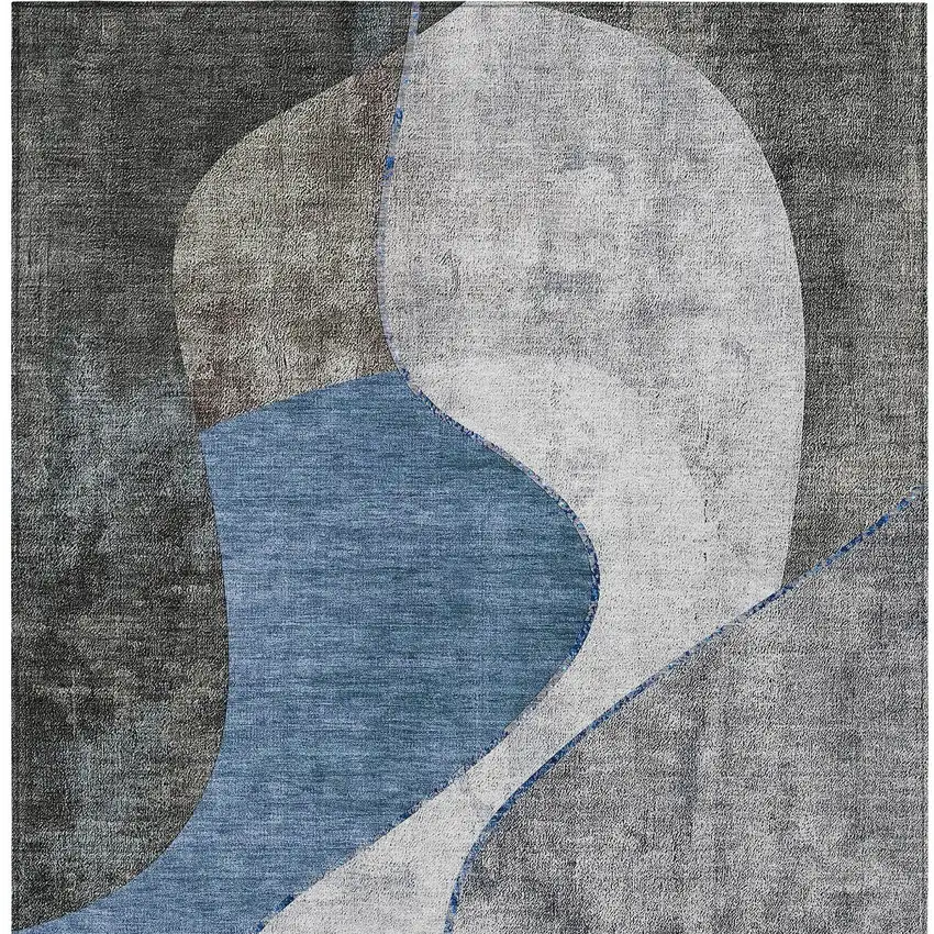 Denim Blue And Sky Blue Abstract Washable Indoor Outdoor Area Rug Photo 5