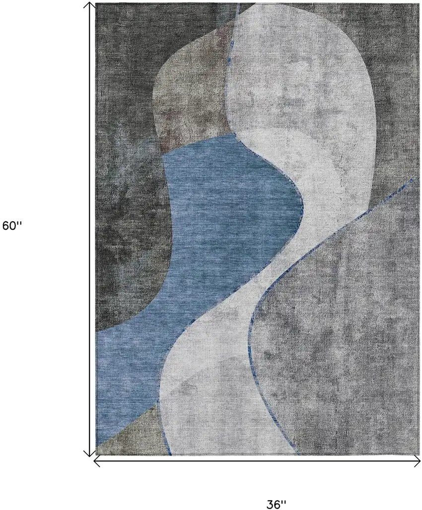 Denim Blue And Sky Blue Abstract Washable Indoor Outdoor Area Rug Photo 3
