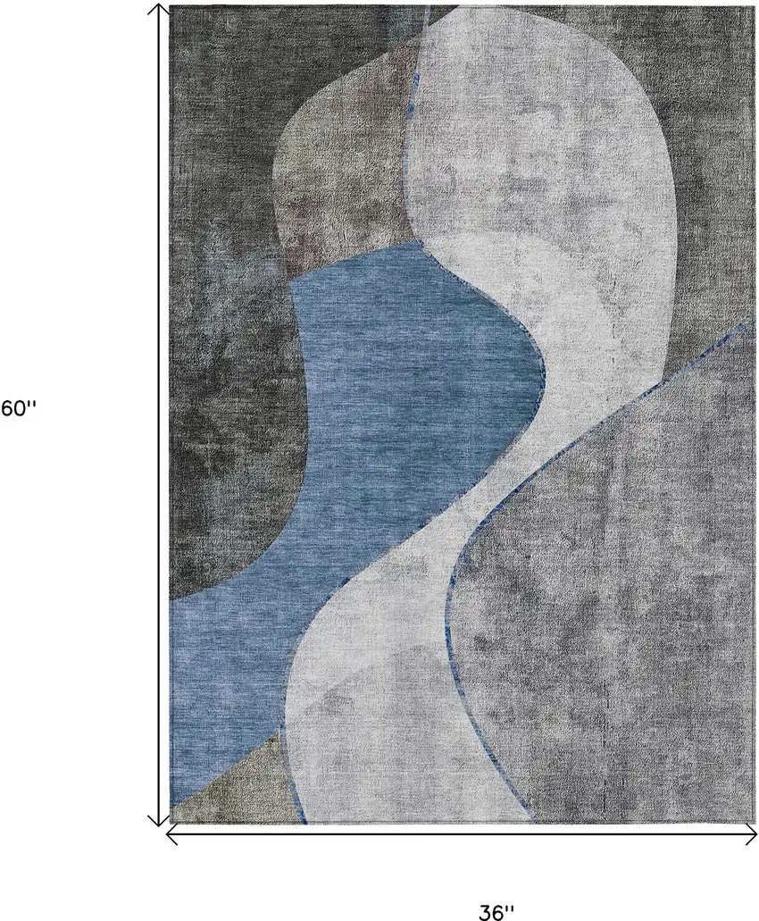 Denim Blue And Sky Blue Abstract Washable Indoor Outdoor Area Rug Photo 3