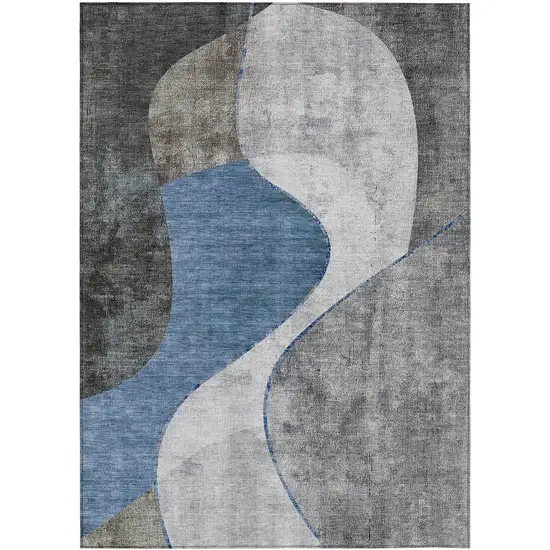 Denim Blue And Sky Blue Abstract Washable Indoor Outdoor Area Rug Photo 1