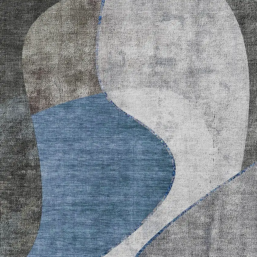 Denim Blue And Sky Blue Abstract Washable Indoor Outdoor Area Rug Photo 4