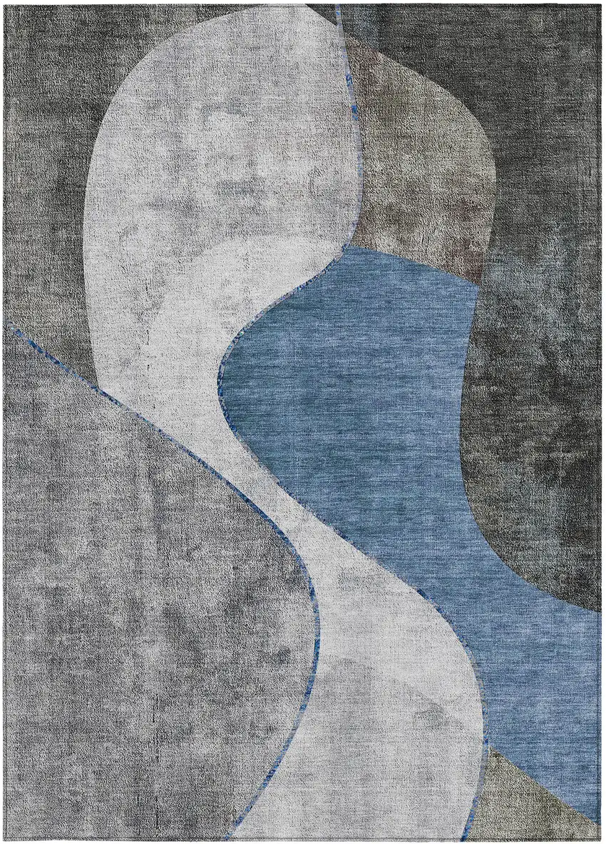 Denim Blue And Sky Blue Abstract Washable Indoor Outdoor Area Rug Photo 5