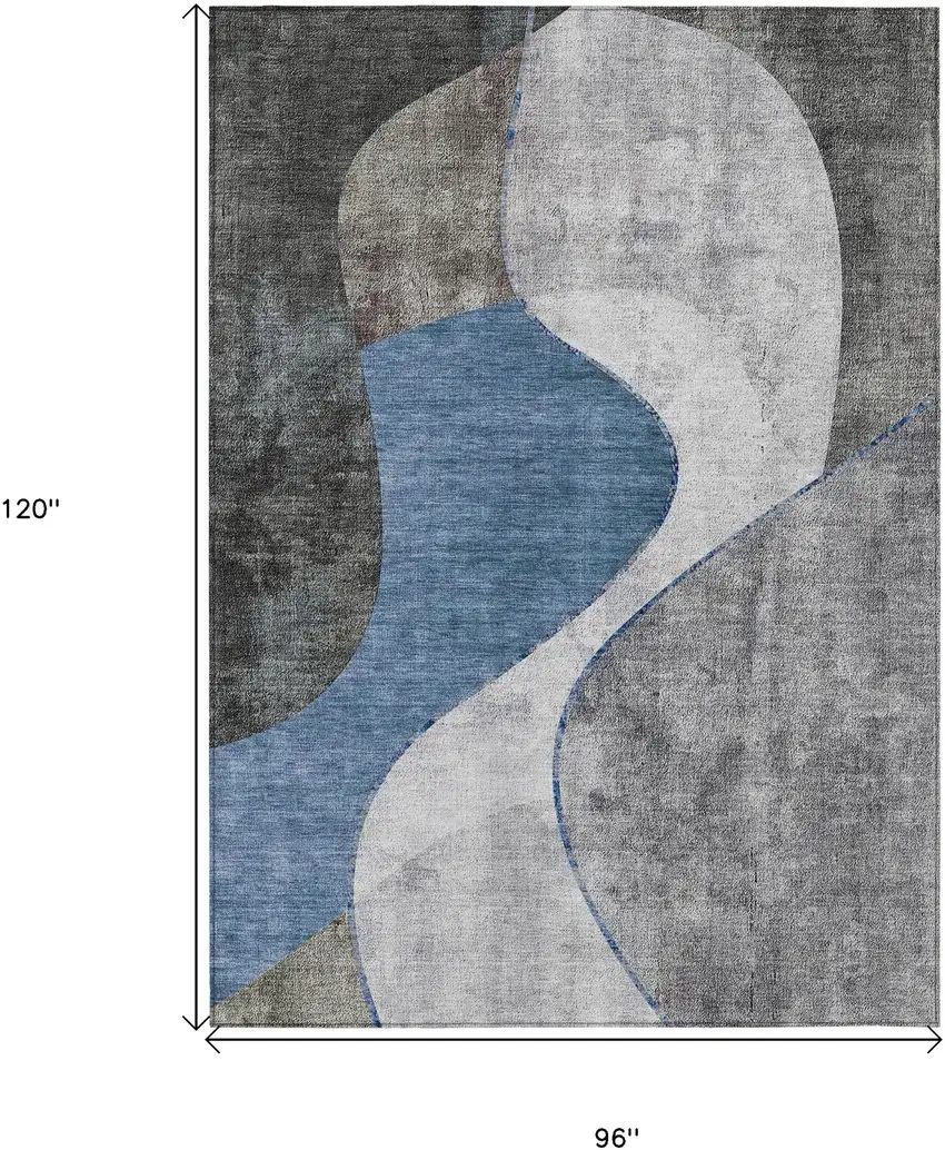 Denim Blue And Sky Blue Abstract Washable Indoor Outdoor Area Rug Photo 3
