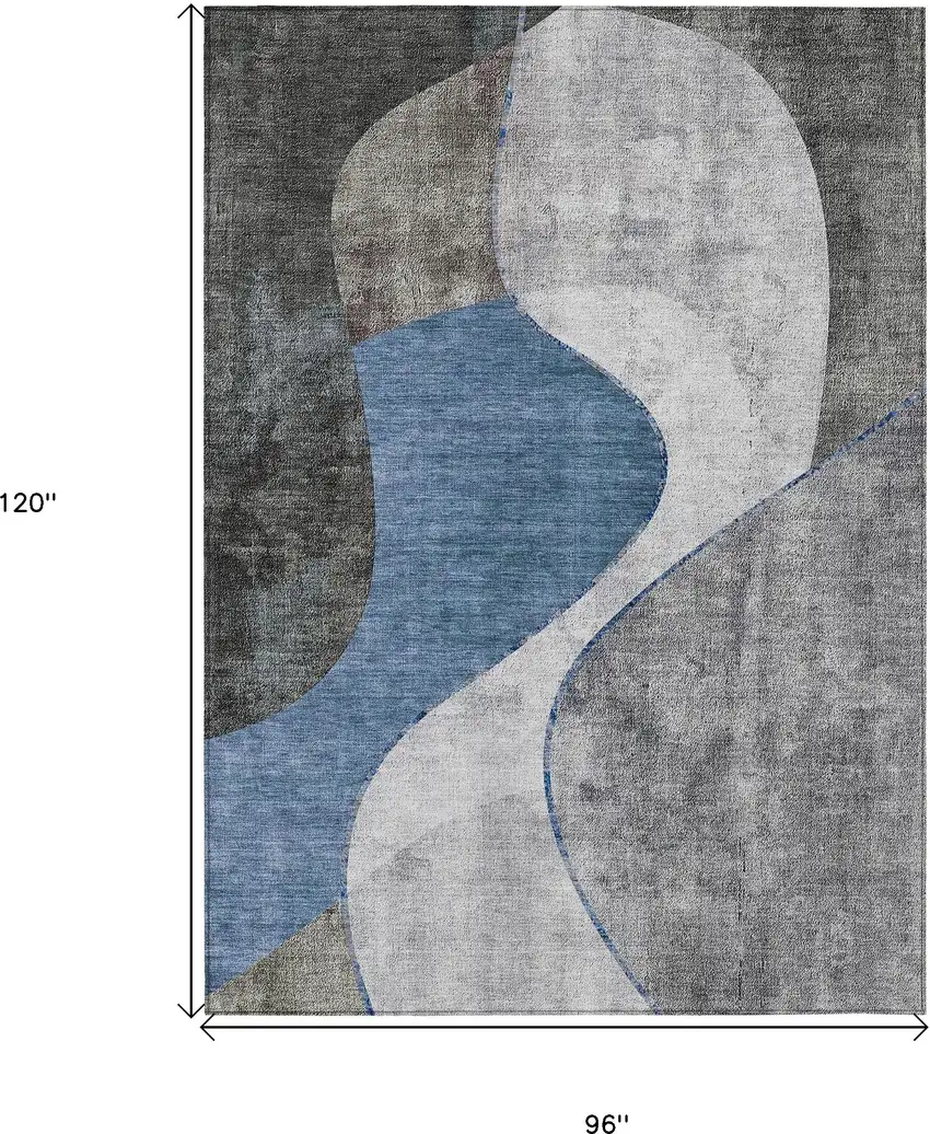 Denim Blue And Sky Blue Abstract Washable Indoor Outdoor Area Rug Photo 3