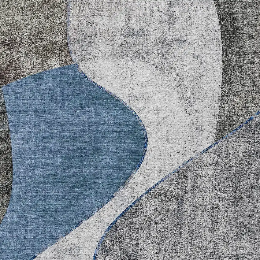 Denim Blue And Sky Blue Abstract Washable Indoor Outdoor Area Rug Photo 4
