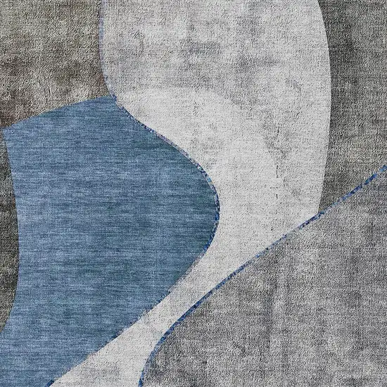 Denim Blue And Sky Blue Abstract Washable Indoor Outdoor Area Rug Photo 4
