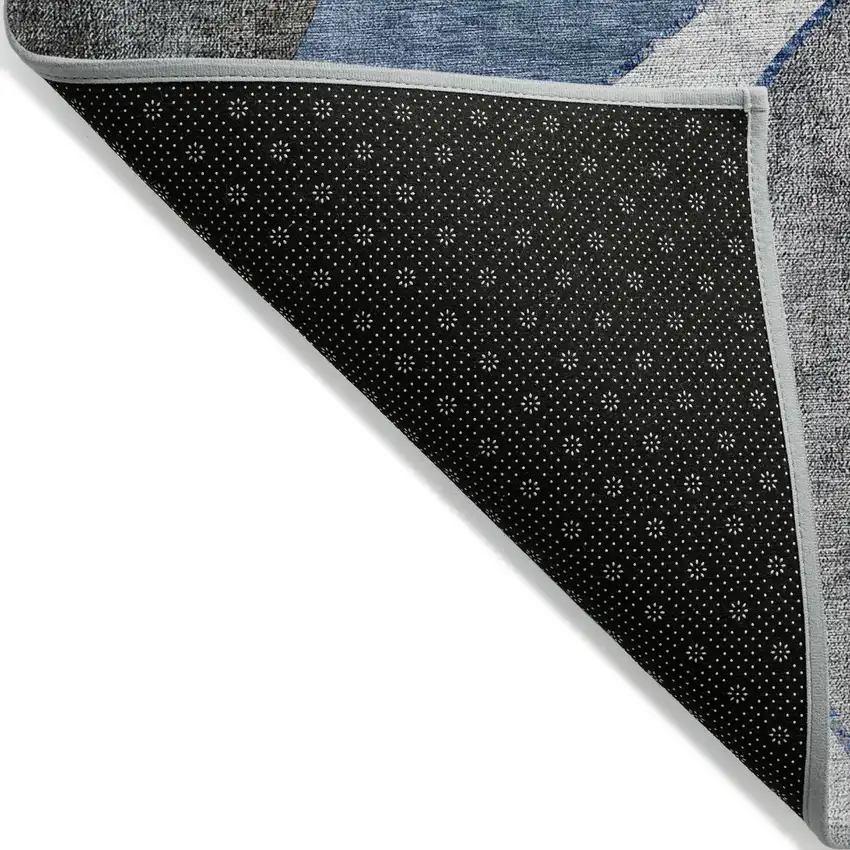 Denim Blue And Sky Blue Abstract Washable Indoor Outdoor Area Rug Photo 2
