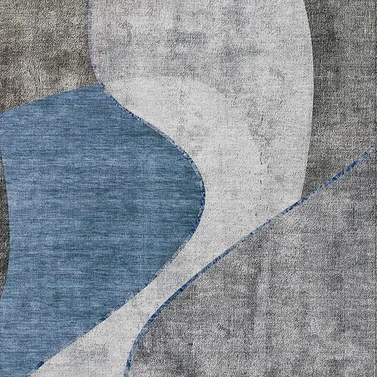Denim Blue And Sky Blue Abstract Washable Indoor Outdoor Area Rug Photo 5