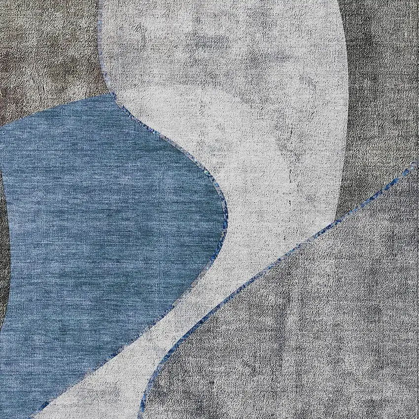 Denim Blue And Sky Blue Abstract Washable Indoor Outdoor Area Rug Photo 5
