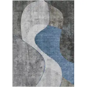 Photo of Denim Blue And Sky Blue Abstract Washable Indoor Outdoor Area Rug