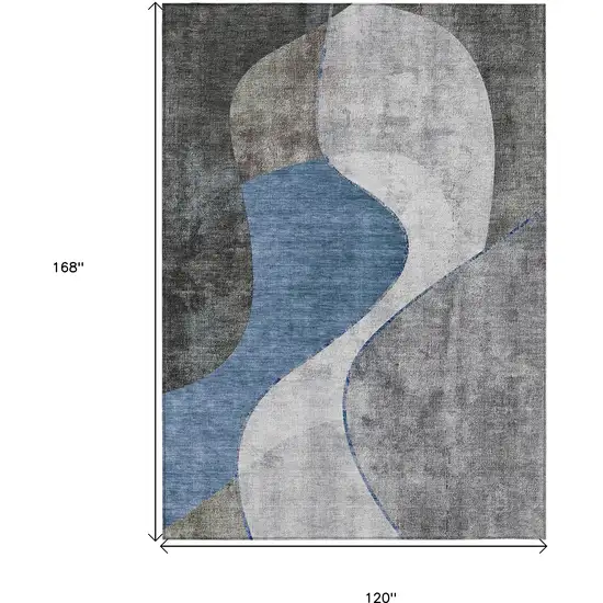 Denim Blue And Sky Blue Abstract Washable Indoor Outdoor Area Rug Photo 3