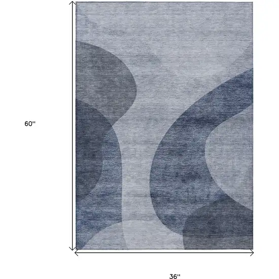 Denim Blue And Sky Blue Abstract Washable Indoor Outdoor Area Rug Photo 3