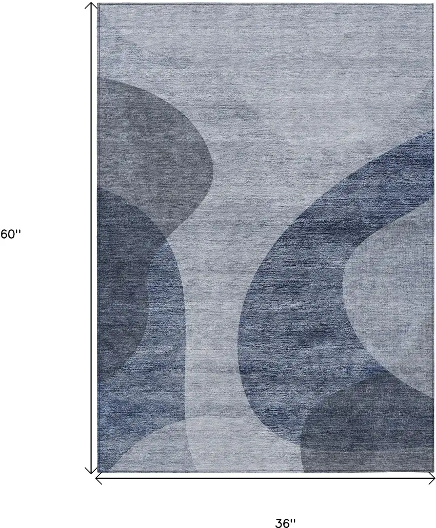 Denim Blue And Sky Blue Abstract Washable Indoor Outdoor Area Rug Photo 3