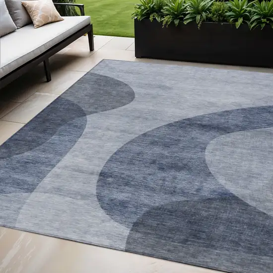 Denim Blue And Sky Blue Abstract Washable Indoor Outdoor Area Rug Photo 1