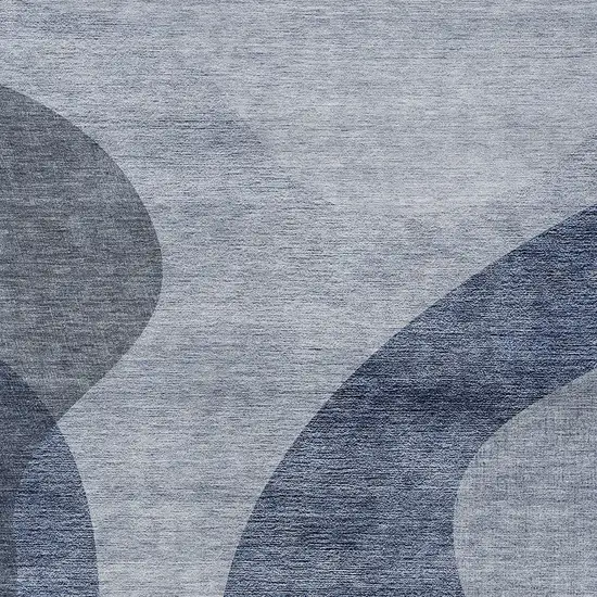 Denim Blue And Sky Blue Abstract Washable Indoor Outdoor Area Rug Photo 5
