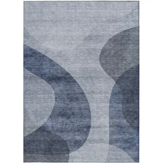 Denim Blue And Sky Blue Abstract Washable Indoor Outdoor Area Rug Photo 6